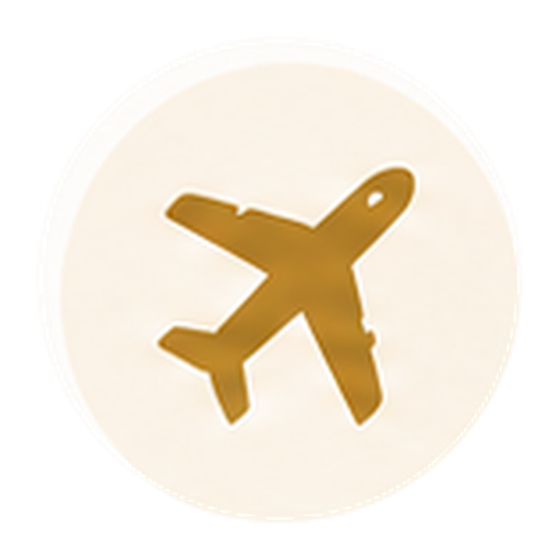 Gold airplane icon representing airport travel.