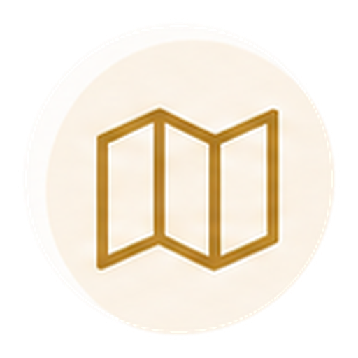 Gold map icon representing airport maps and directions.