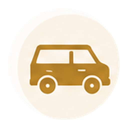 Gold car transportation icon in a circular design.